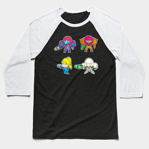 Chibi Metroid (Pack 4) Baseball T-Shirt by DrawingsFromHell